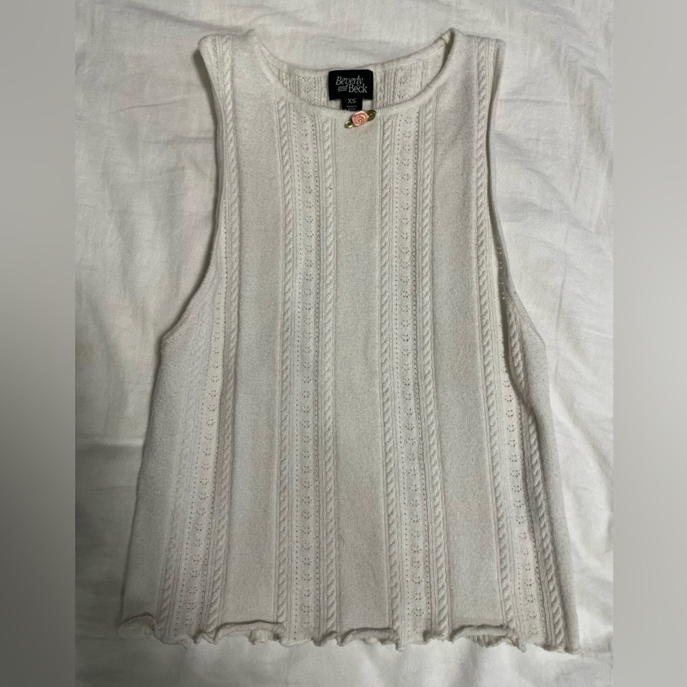 Beverly and Beck White tank with Pink Rose Accent